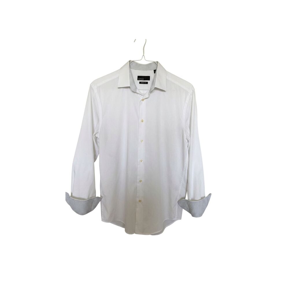 Quieti Mens White Paisley Dress Shirt Medium M 100% Cotton Contrast Cuff Collar